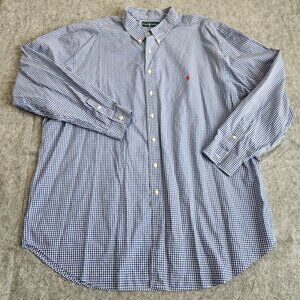 Polo Ralph Lauren Vintage Gingham Hong Kong Button Up Shirt Men's 3LT Blue Pony